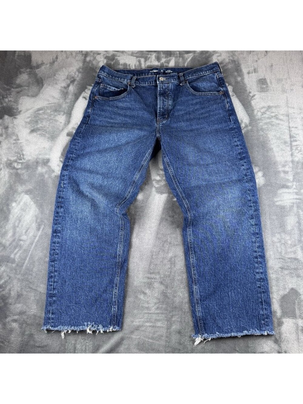 Old Navy Jeans 10 Petite The Slouchy Straight Mid-Rise Button Fly Raw Hem Dark